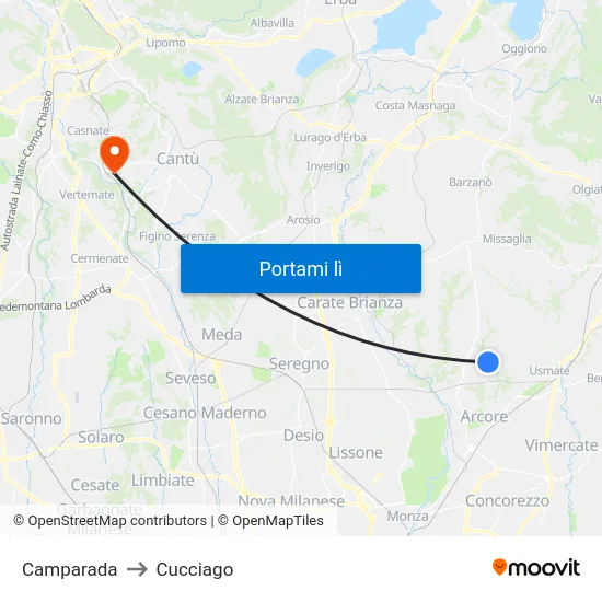 Camparada to Cucciago map