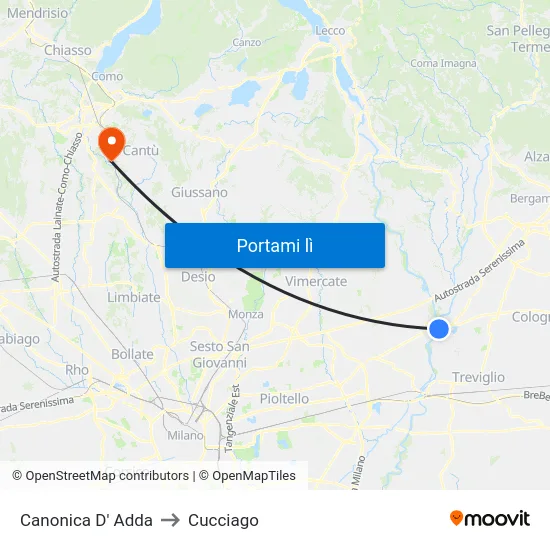Canonica D' Adda to Cucciago map