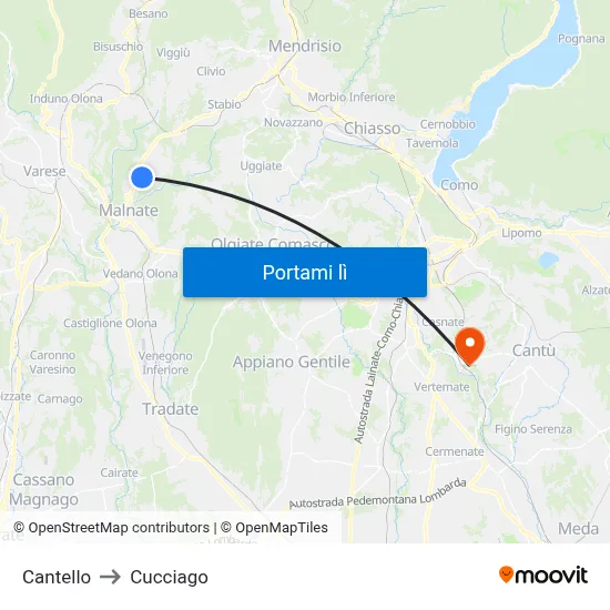 Cantello to Cucciago map