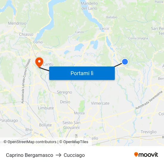 Caprino Bergamasco to Cucciago map