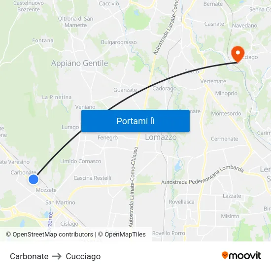 Carbonate to Cucciago map