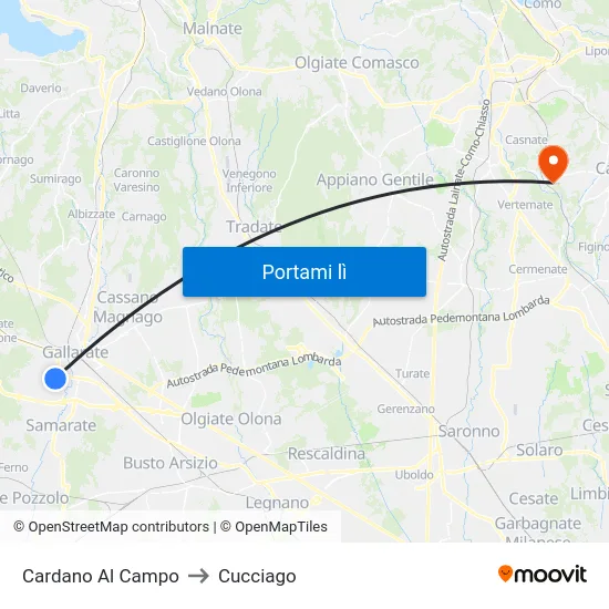Cardano Al Campo to Cucciago map