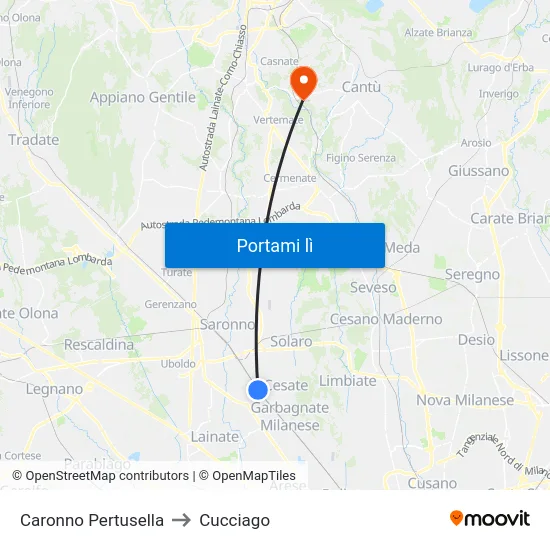 Caronno Pertusella to Cucciago map