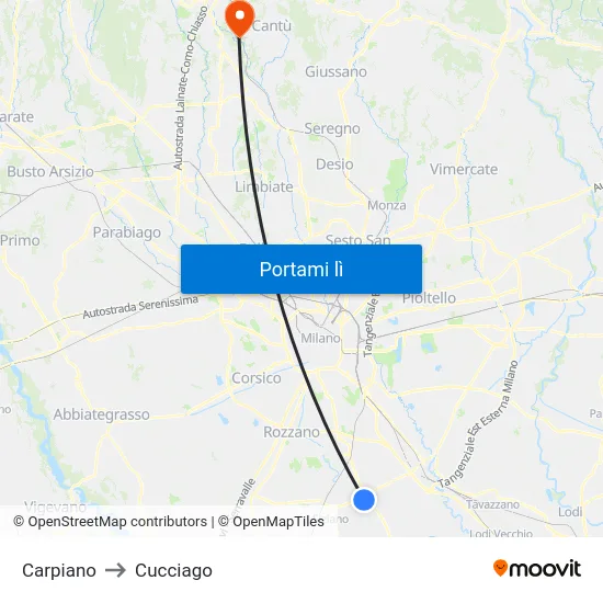 Carpiano to Cucciago map