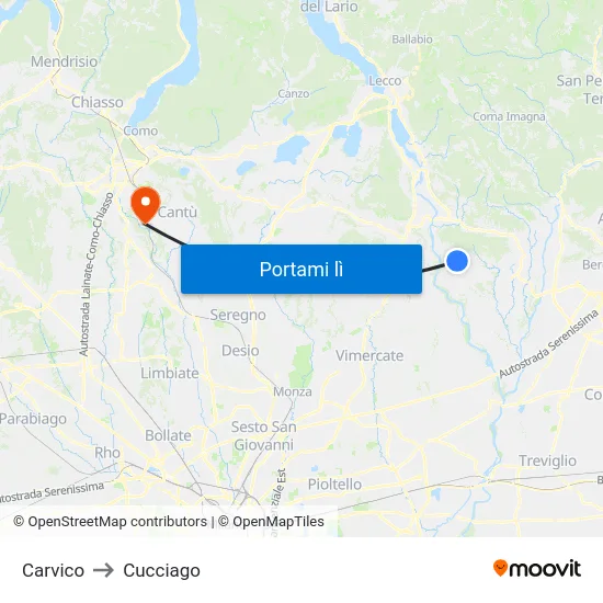 Carvico to Cucciago map