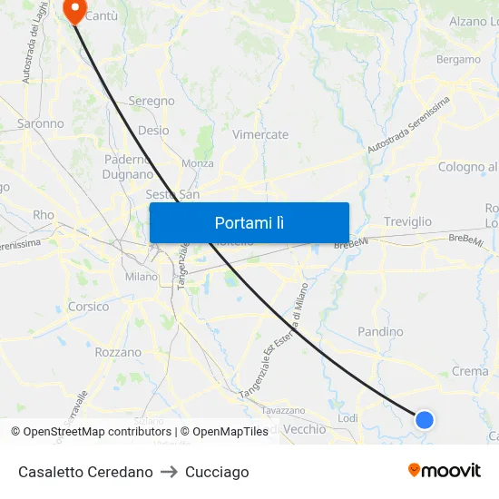 Casaletto Ceredano to Cucciago map