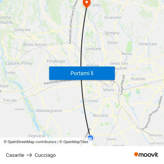 Casarile to Cucciago map