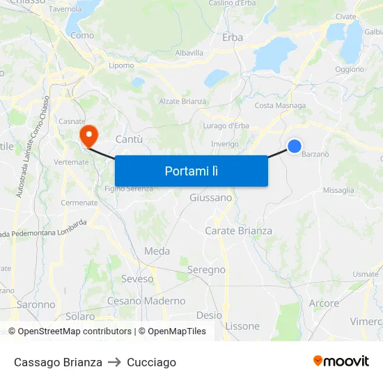 Cassago Brianza to Cucciago map