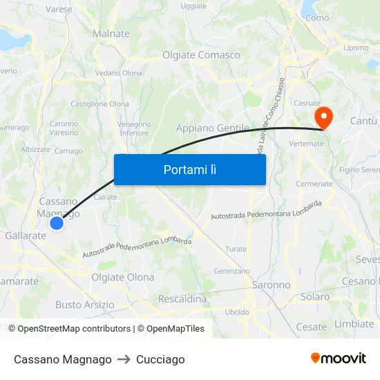 Cassano Magnago to Cucciago map