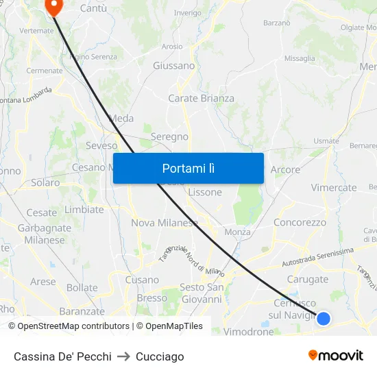 Cassina De' Pecchi to Cucciago map