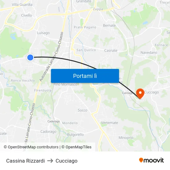 Cassina Rizzardi to Cucciago map