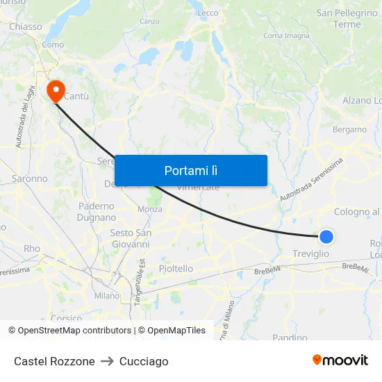 Castel Rozzone to Cucciago map