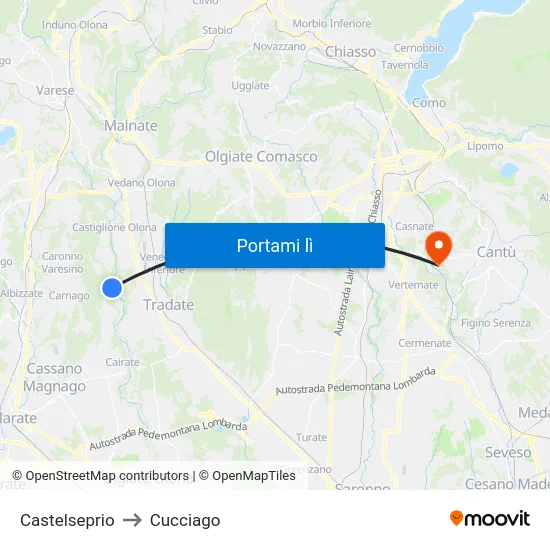 Castelseprio to Cucciago map