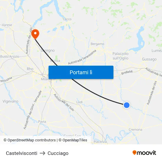 Castelvisconti to Cucciago map