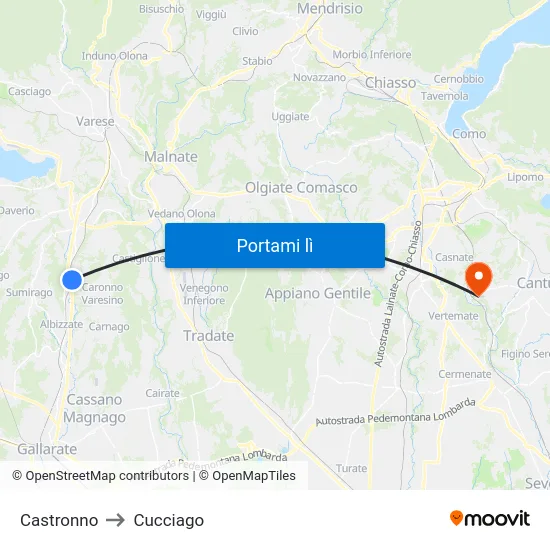Castronno to Cucciago map