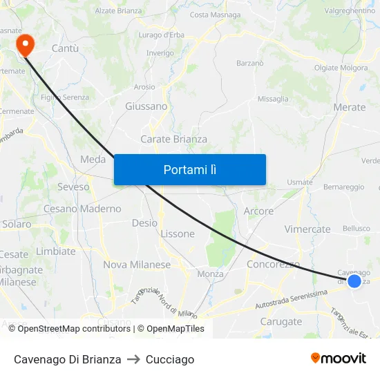 Cavenago Di Brianza to Cucciago map