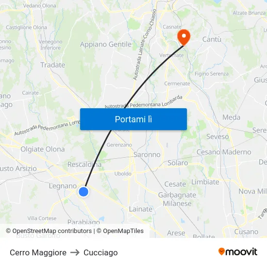 Cerro Maggiore to Cucciago map