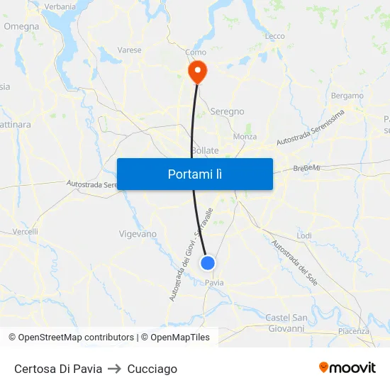 Certosa Di Pavia to Cucciago map