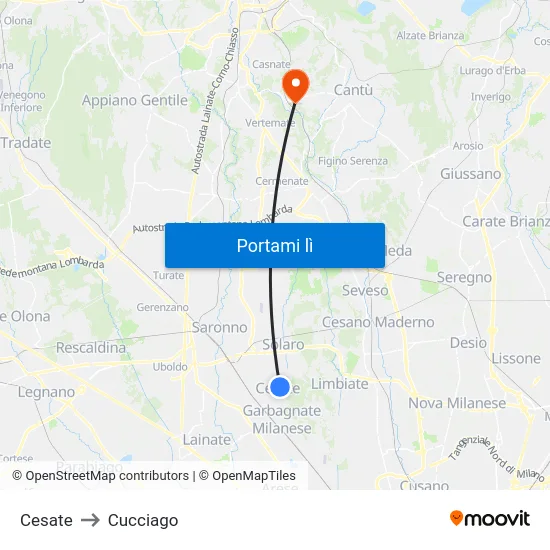 Cesate to Cucciago map