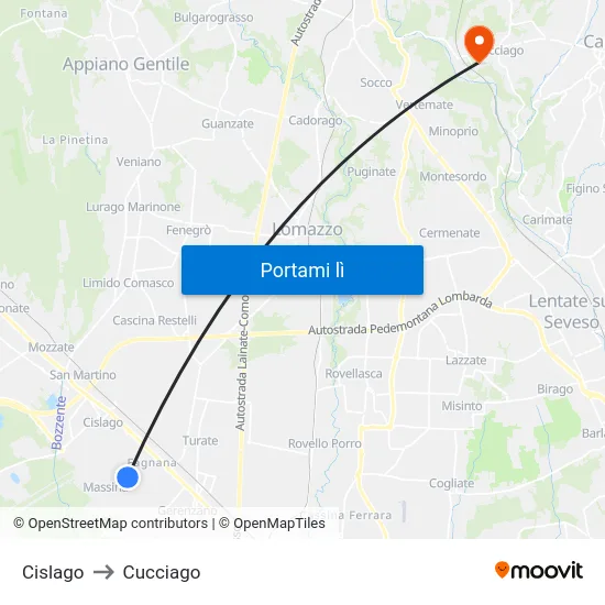 Cislago to Cucciago map