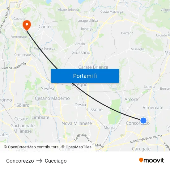 Concorezzo to Cucciago map