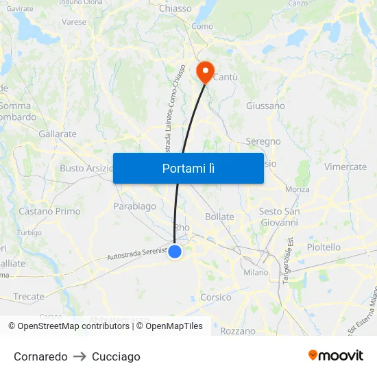 Cornaredo to Cucciago map