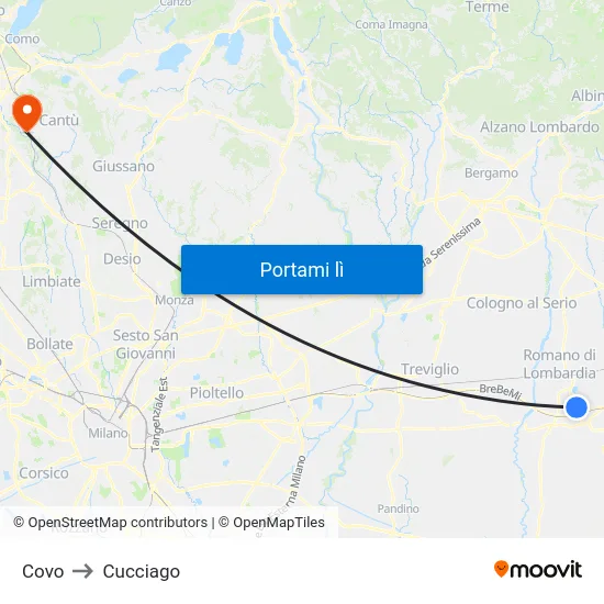 Covo to Cucciago map