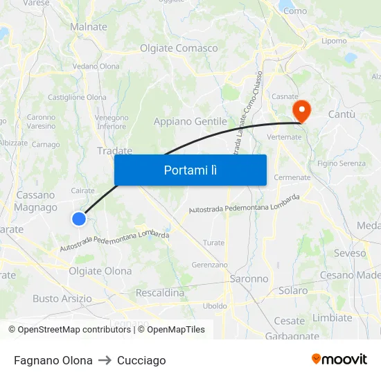 Fagnano Olona to Cucciago map