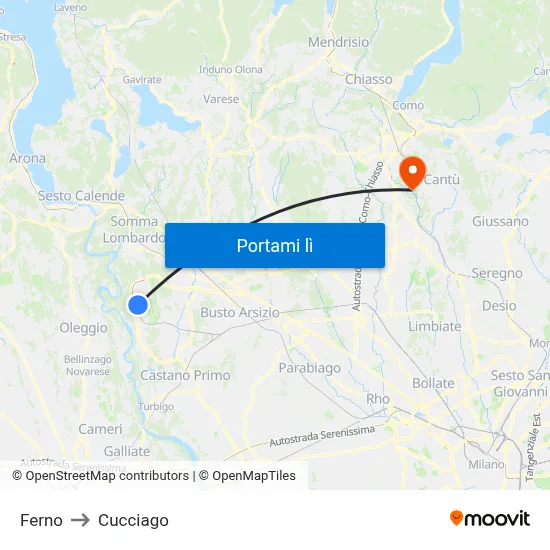 Ferno to Cucciago map