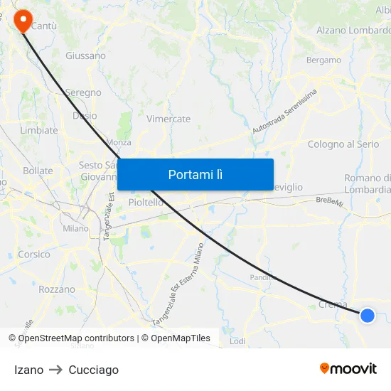 Izano to Cucciago map