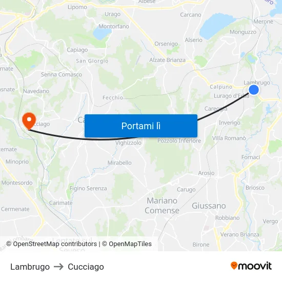 Lambrugo to Cucciago map