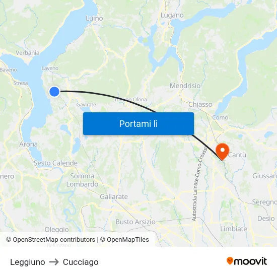 Leggiuno to Cucciago map