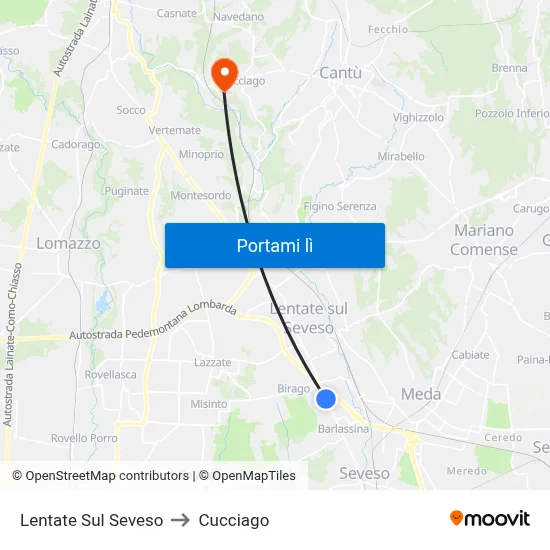 Lentate Sul Seveso to Cucciago map