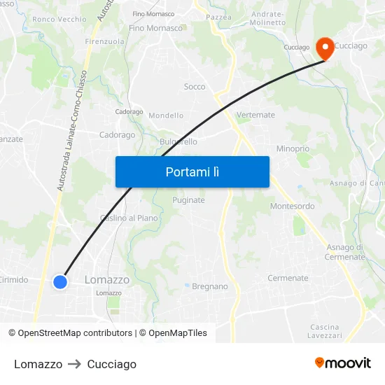 Lomazzo to Cucciago map