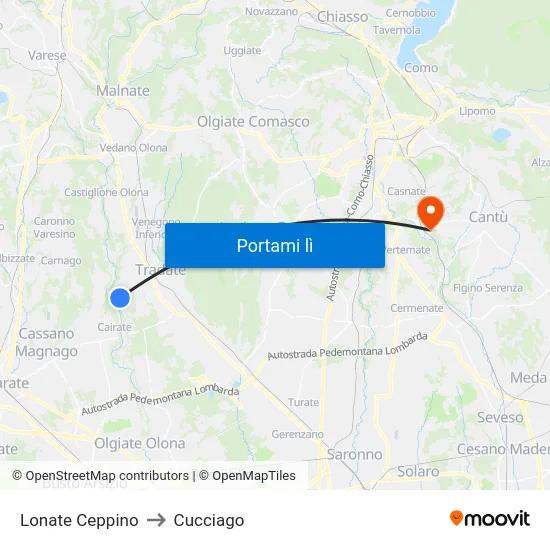 Lonate Ceppino to Cucciago map
