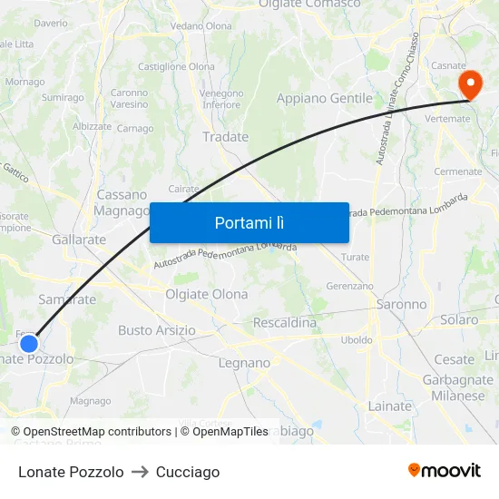 Lonate Pozzolo to Cucciago map