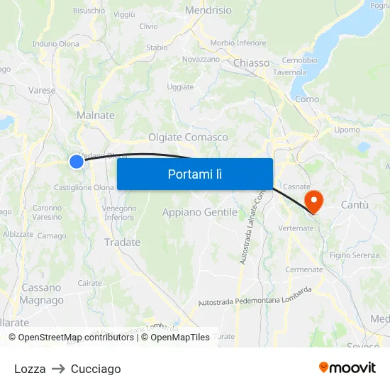 Lozza to Cucciago map