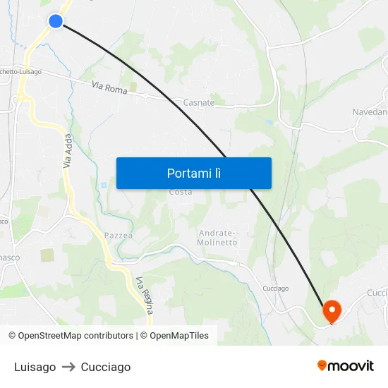 Luisago to Cucciago map