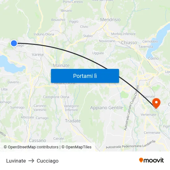 Luvinate to Cucciago map