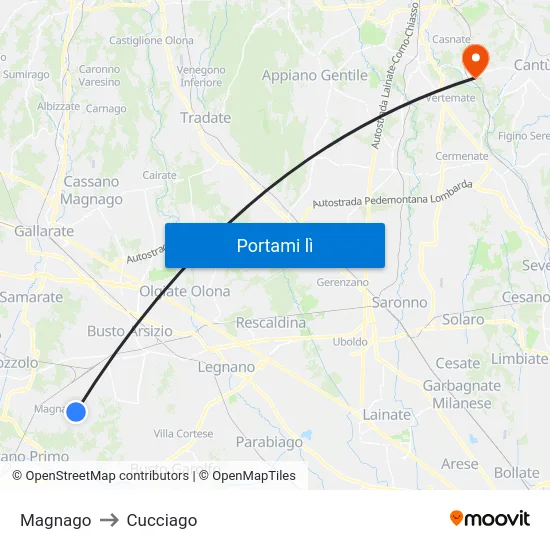 Magnago to Cucciago map