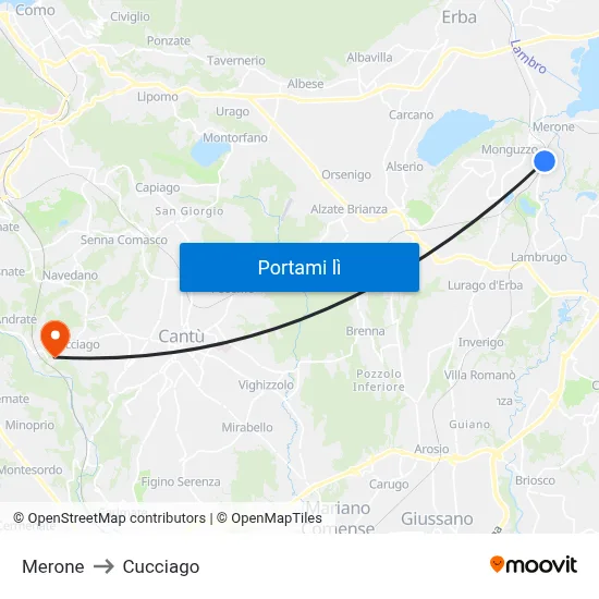 Merone to Cucciago map
