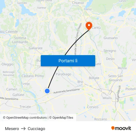 Mesero to Cucciago map