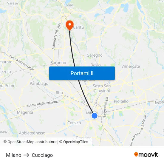 Milano to Cucciago map