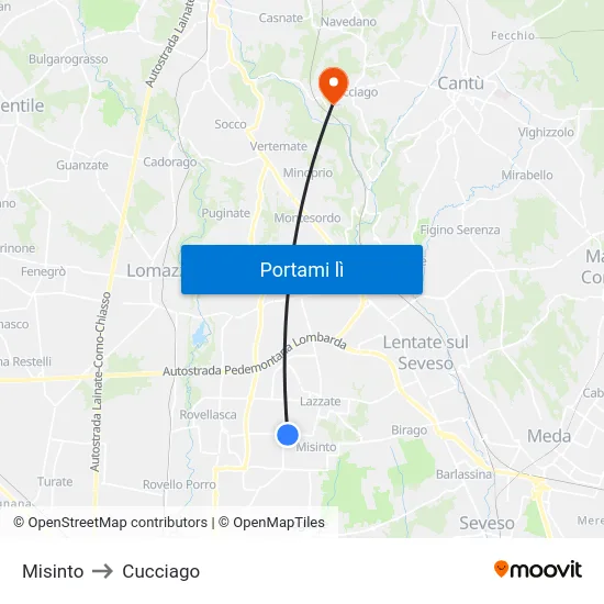 Misinto to Cucciago map