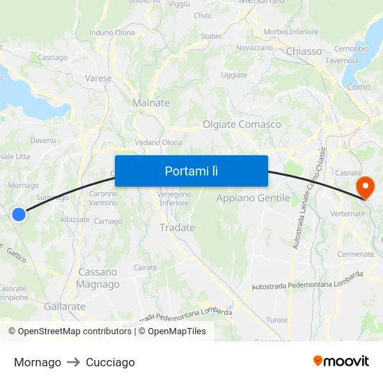 Mornago to Cucciago map