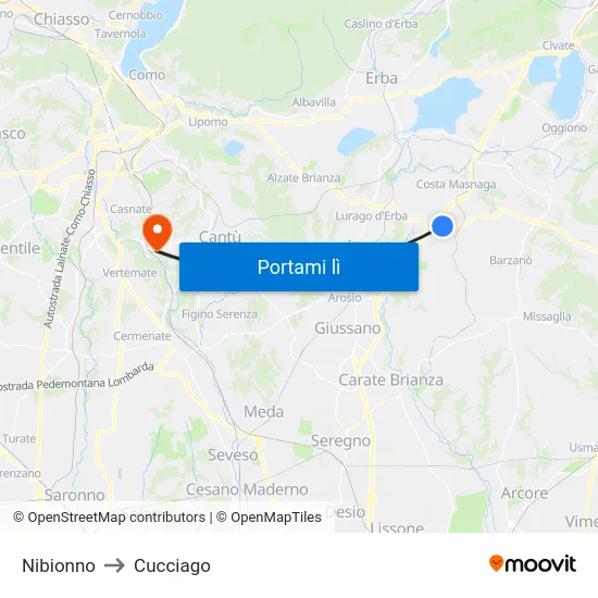 Nibionno to Cucciago map