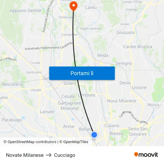 Novate Milanese to Cucciago map