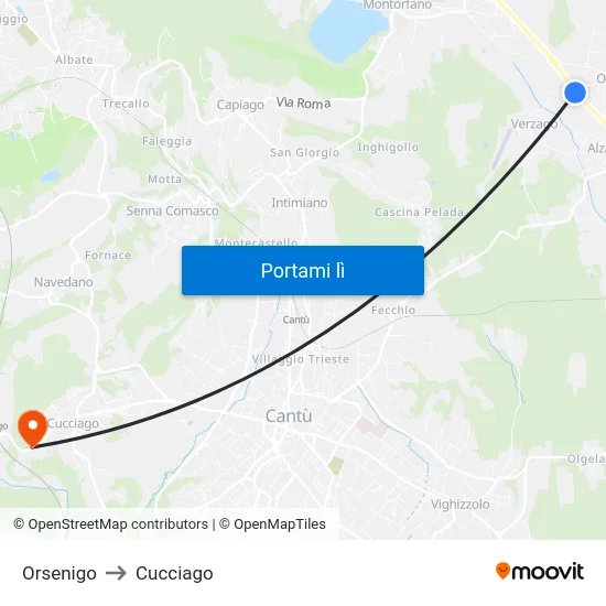Orsenigo to Cucciago map