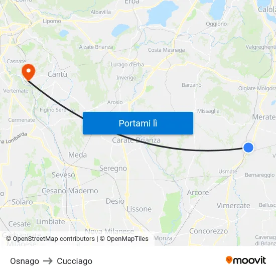 Osnago to Cucciago map