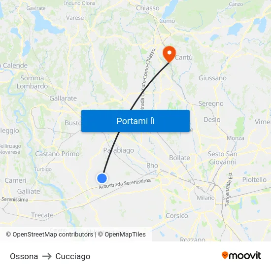 Ossona to Cucciago map